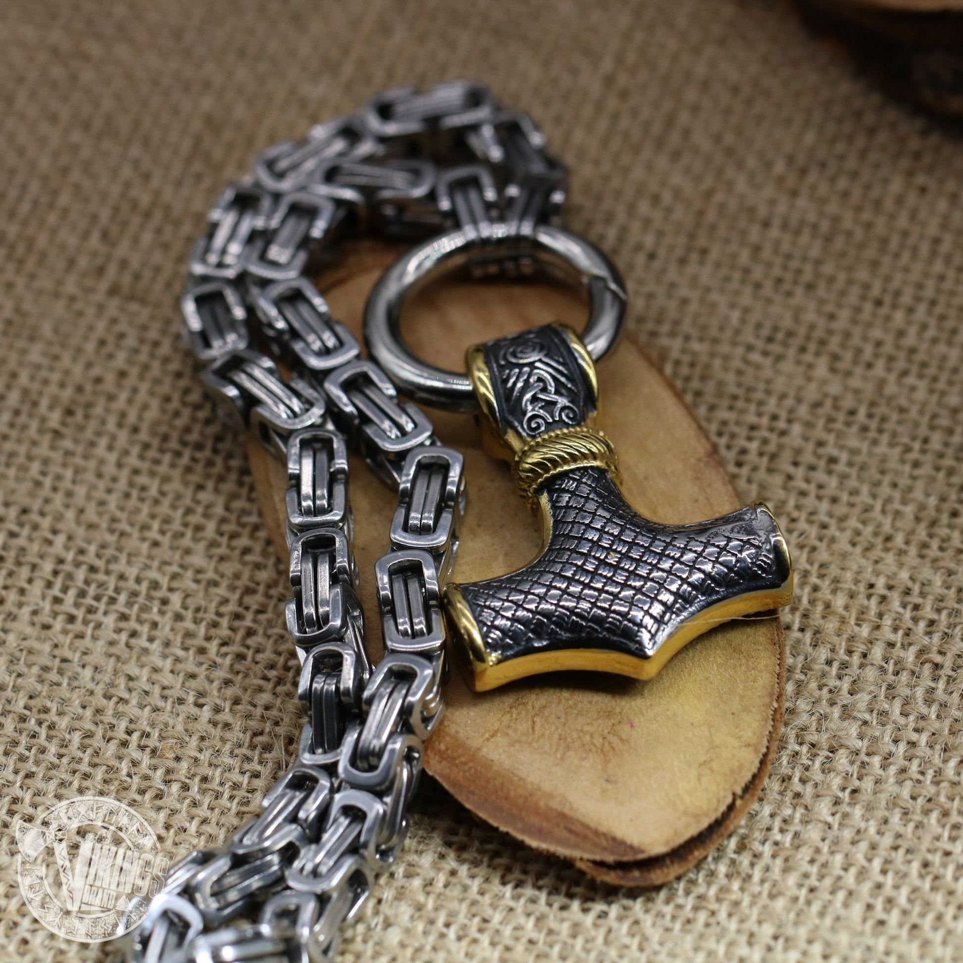Thor Hammer Mixed Gold Surgical Steel Pendant Necklace - VikingsBrand