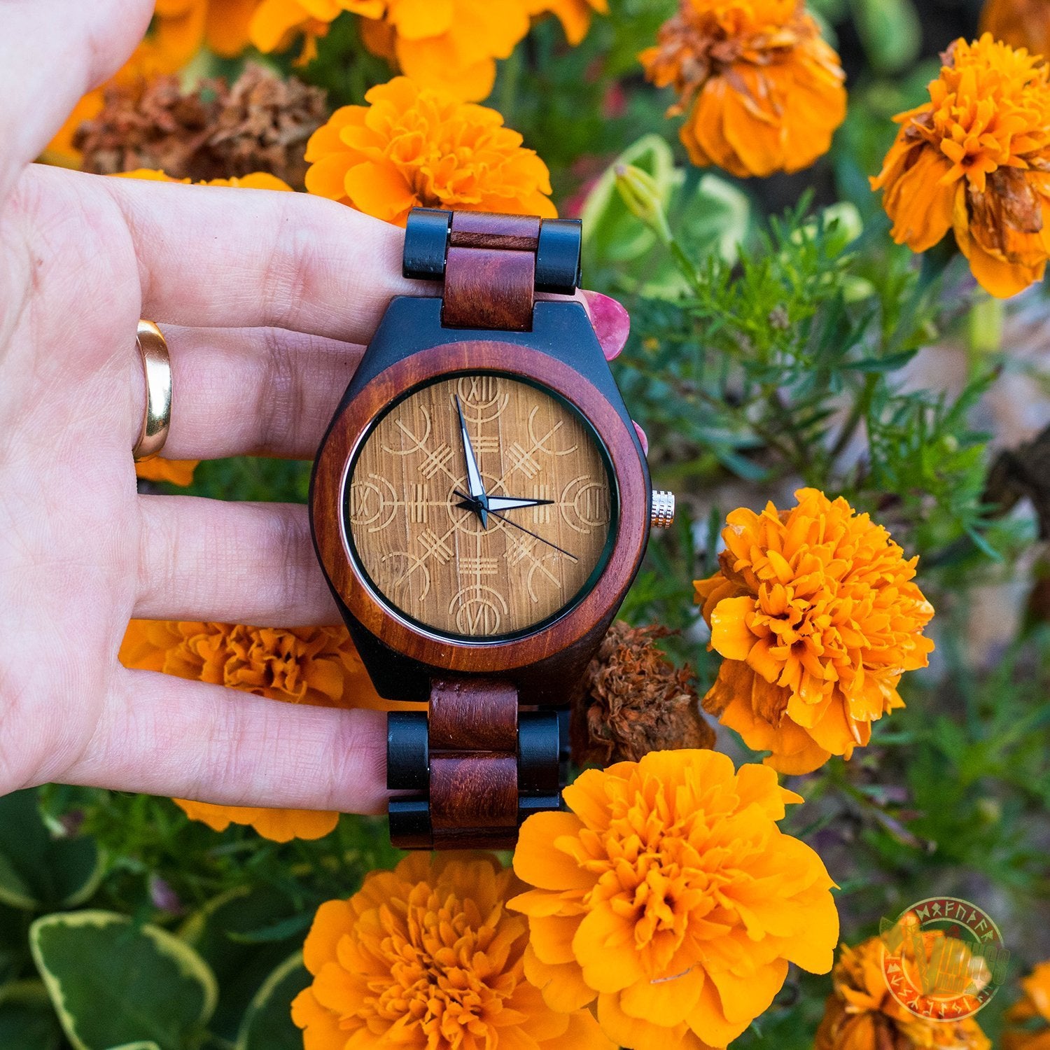 Thor Viking Wooden Watch with Helm of Awe Viking Symbol - VikingsBrand