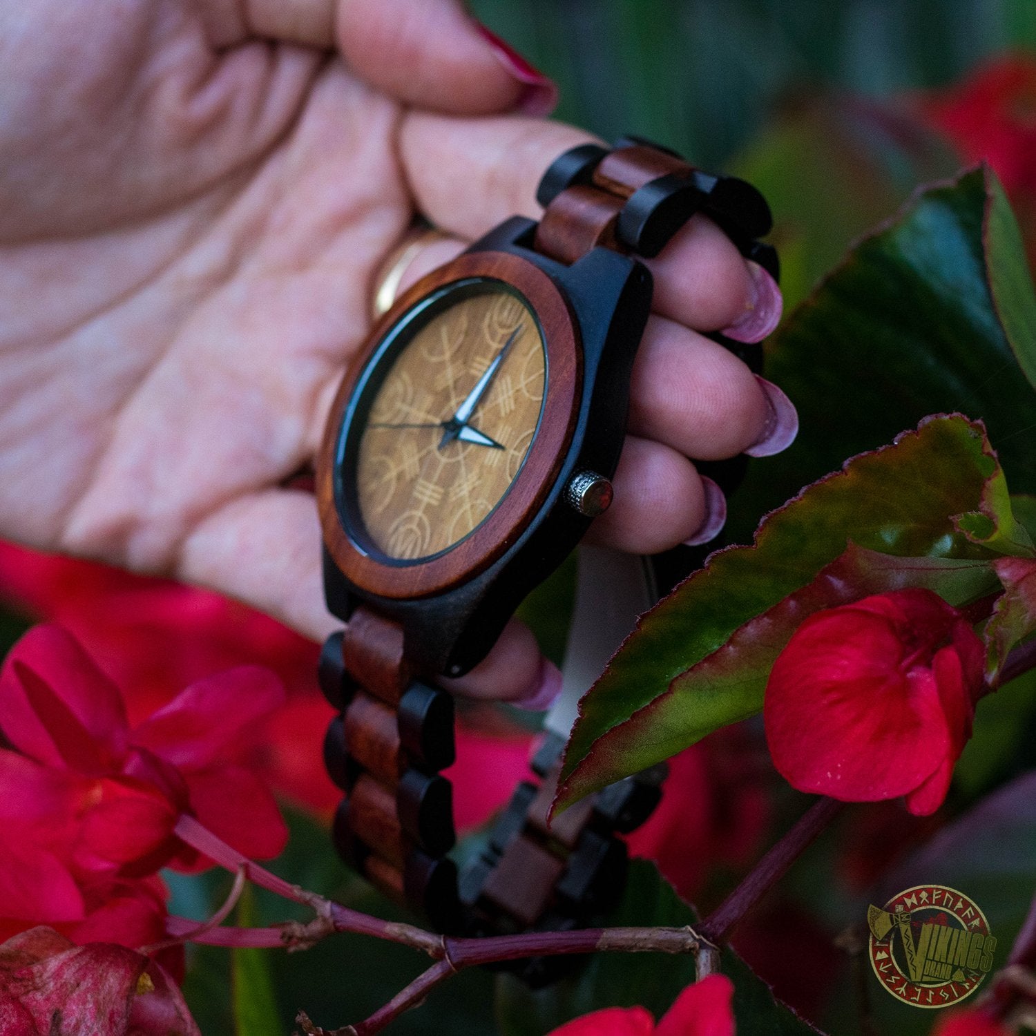 Thor Viking Wooden Watch with Helm of Awe Viking Symbol - VikingsBrand