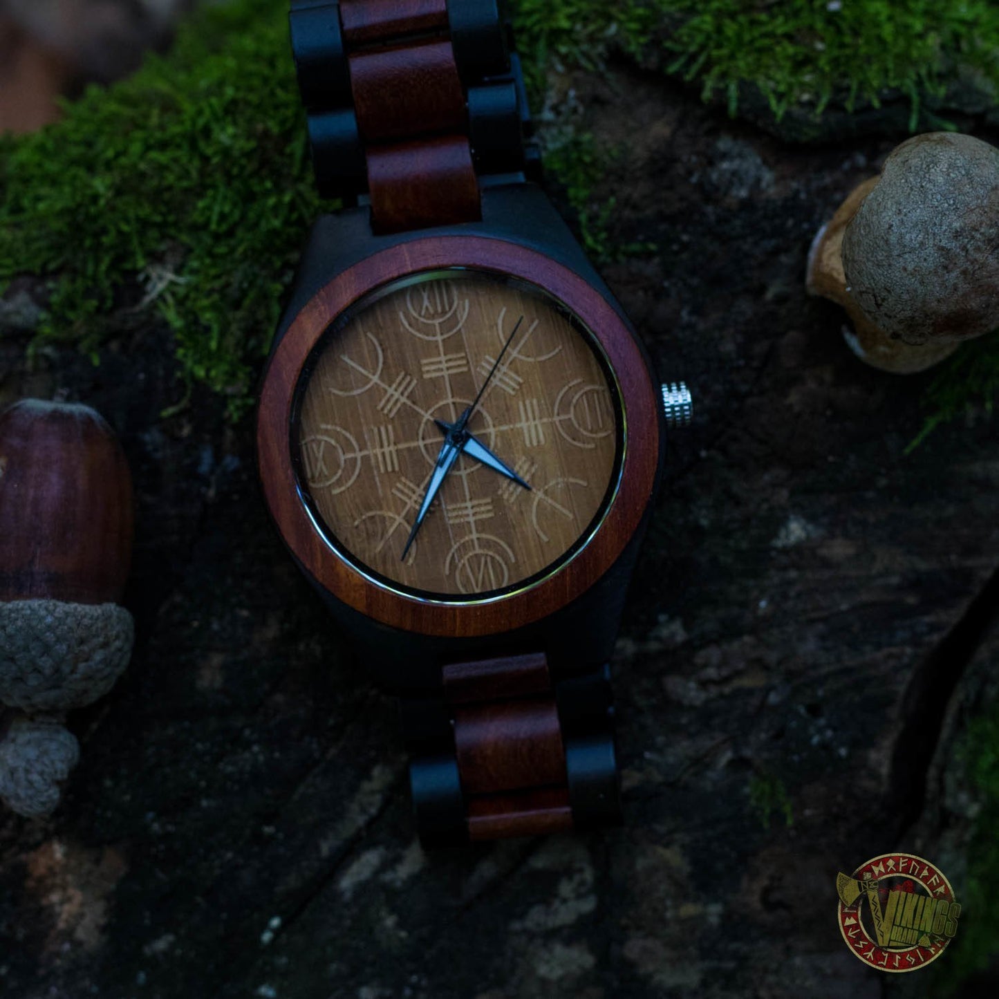Thor Viking Wooden Watch with Helm of Awe Viking Symbol - VikingsBrand