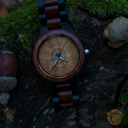 Thor Viking Wooden Watch with Helm of Awe Viking Symbol - VikingsBrand