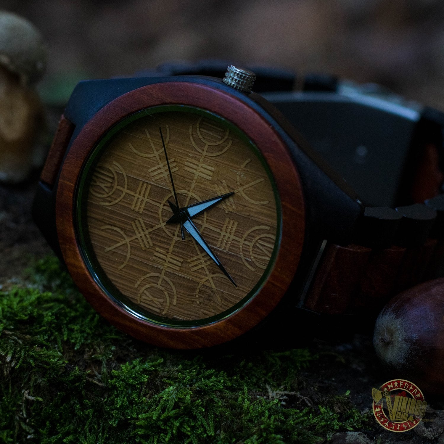 Thor Viking Wooden Watch with Helm of Awe Viking Symbol - VikingsBrand