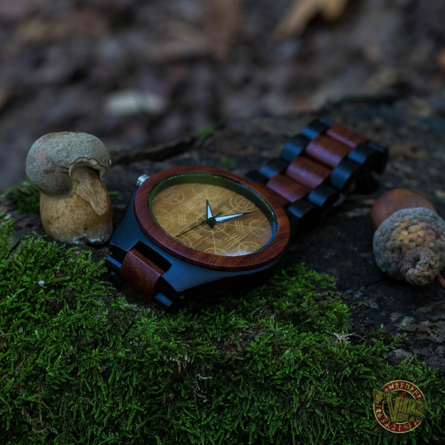 Thor Viking Wooden Watch with Helm of Awe Viking Symbol - VikingsBrand