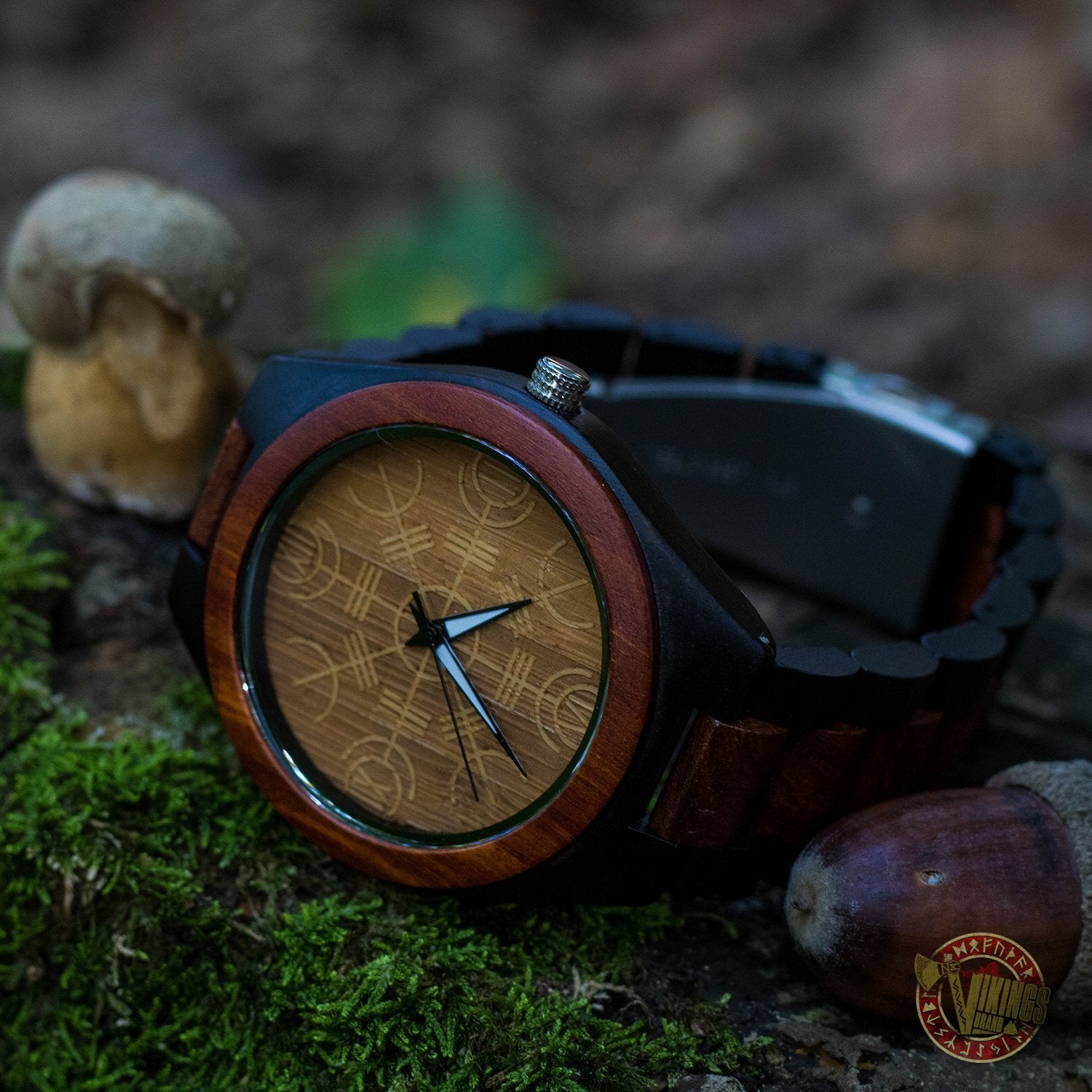 Thor Viking Wooden Watch with Helm of Awe Viking Symbol - VikingsBrand