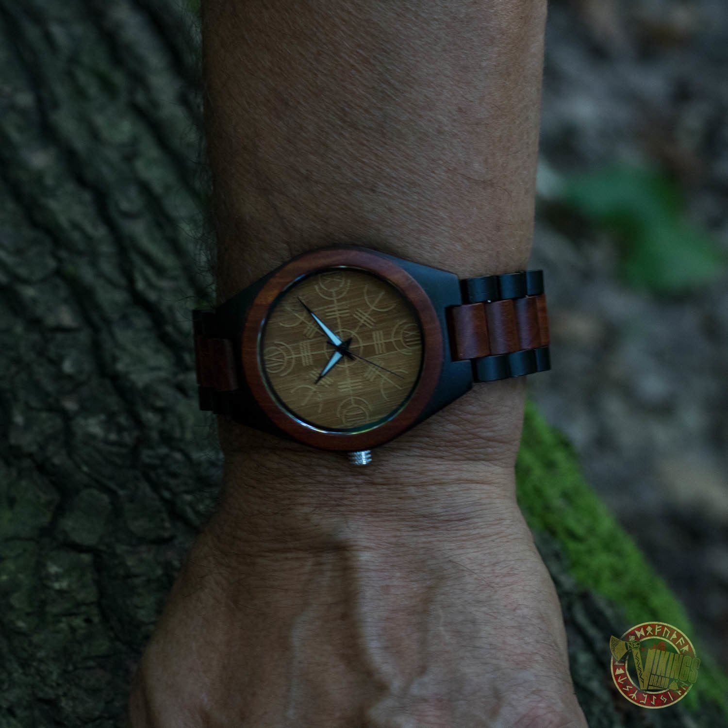 Thor Viking Wooden Watch with Helm of Awe Viking Symbol - VikingsBrand