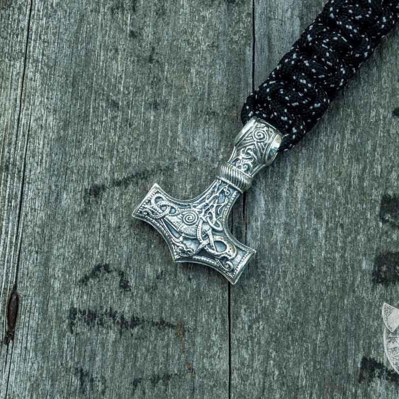 Thors Hammer Black Paracord 925 Sterling Silver Bracelet - VikingsBrand