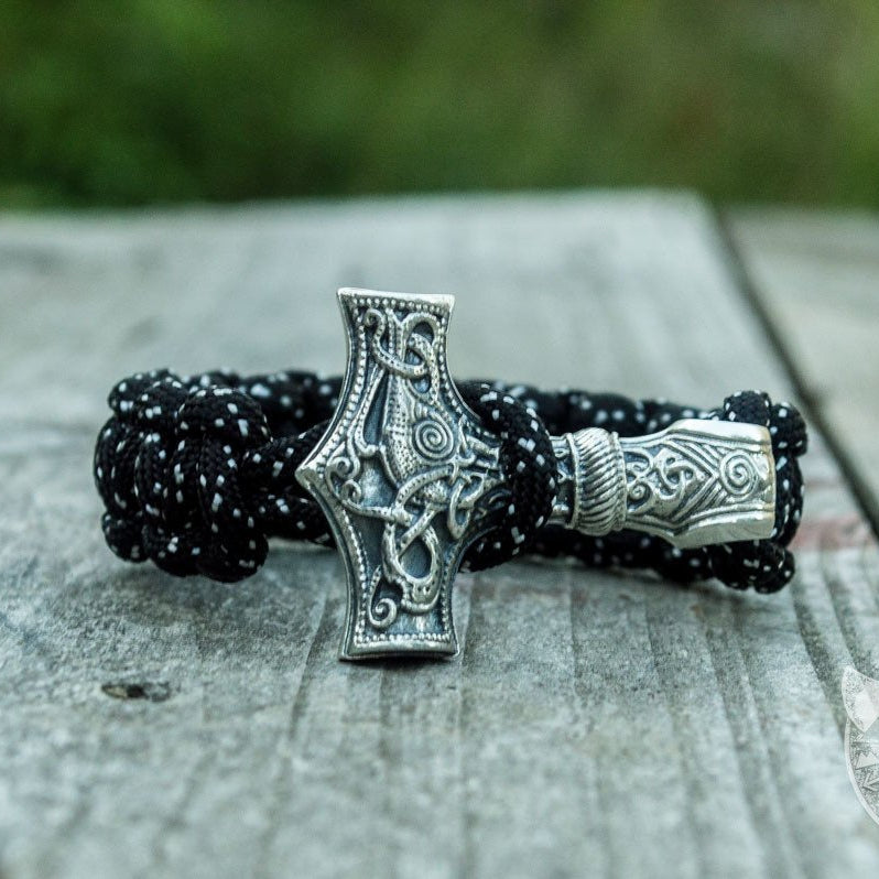 Thors Hammer Black Paracord 925 Sterling Silver Bracelet - VikingsBrand