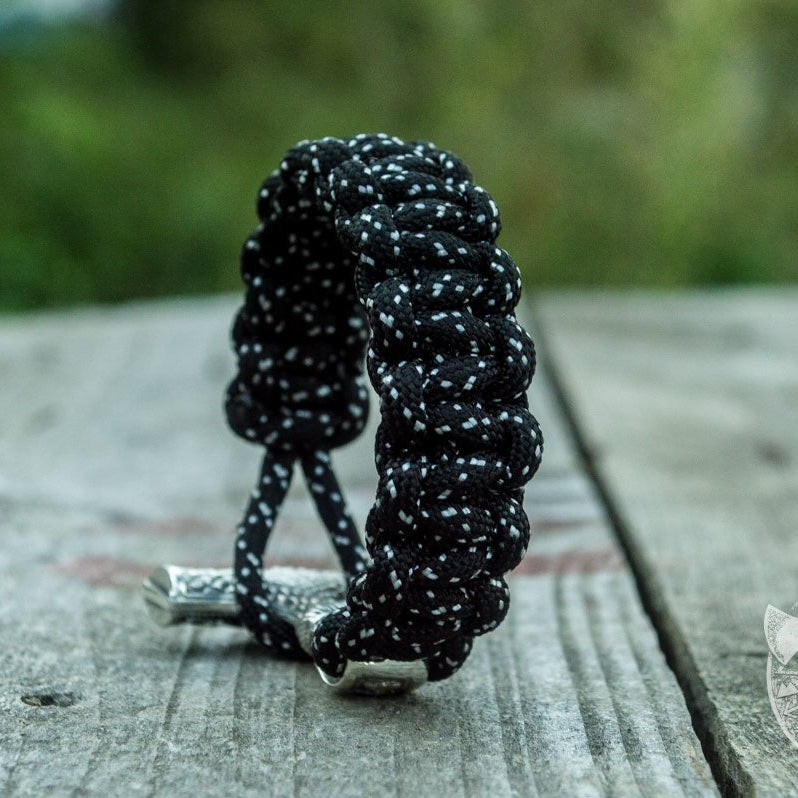 Thors Hammer Black Paracord 925 Sterling Silver Bracelet - VikingsBrand