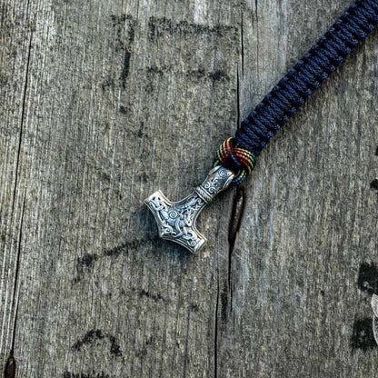 Armband mit Thors Hammer aus 925er Sterlingsilber, Paracord in Blau und Bunt – Ansicht 4