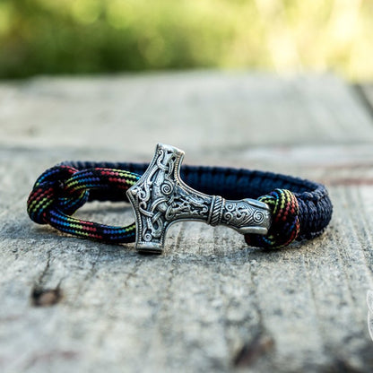 Armband mit Thors Hammer aus 925er Sterlingsilber, Paracord in Blau und Bunt – Ansicht 10