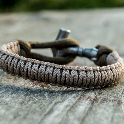 Thors Hammer Coyote with Olive Paracord 925 Sterling Silver Bracelet - VikingsBrand