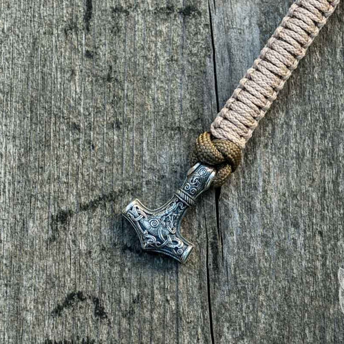 925 sterling silver Thor's Hammer bracelet, coyote and olive paracord