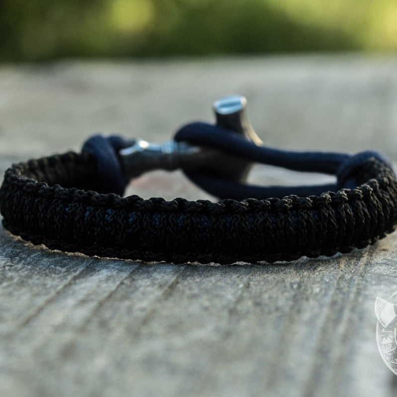 Thors Hammer Dark Blue with Black Paracord 925 Sterling Silver Bracelet - VikingsBrand