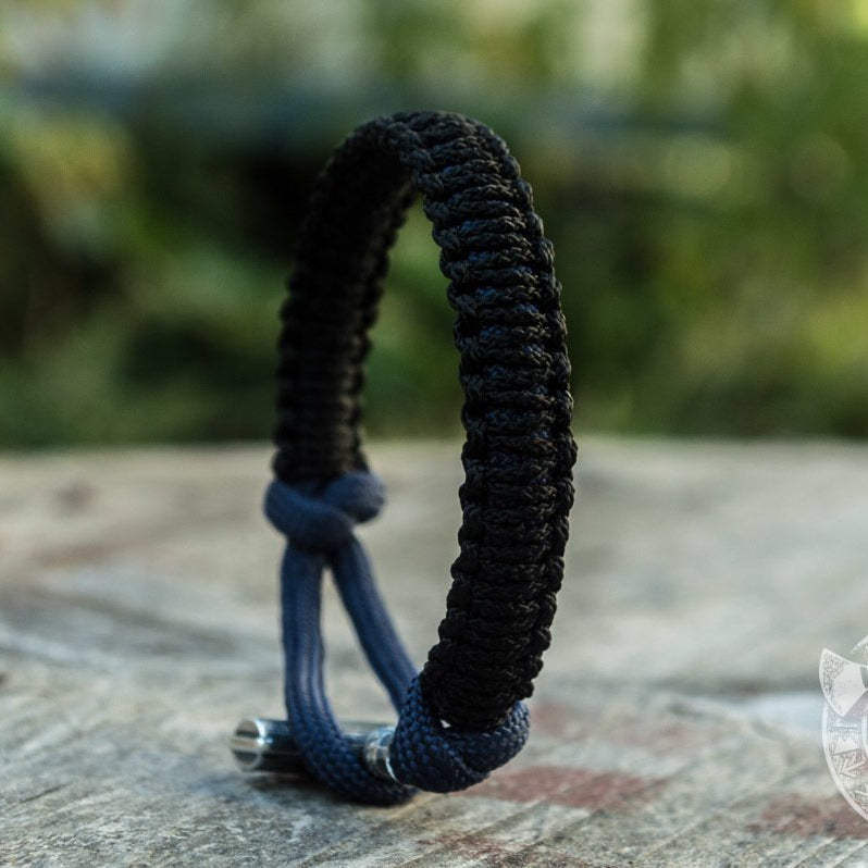 Thors Hammer Dark Blue with Black Paracord 925 Sterling Silver Bracelet - VikingsBrand