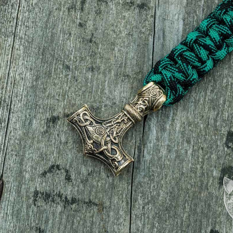 Thors Hammer Green Paracord Bronze Bracelet - VikingsBrand