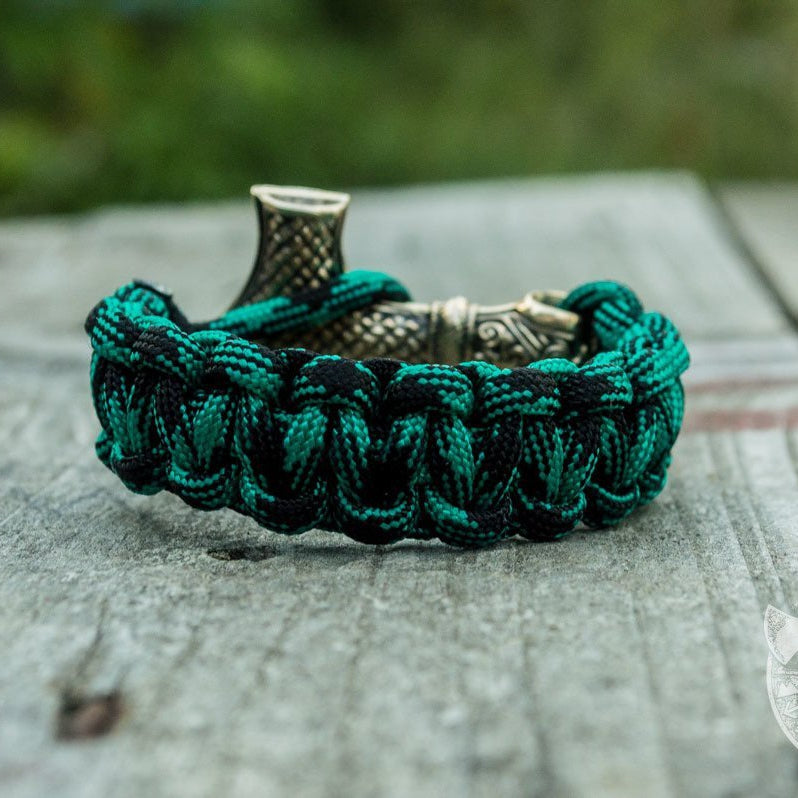 Thors Hammer Green Paracord Bronze Bracelet - VikingsBrand