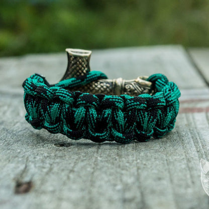 Thors Hammer Green Paracord Bronze Bracelet - VikingsBrand