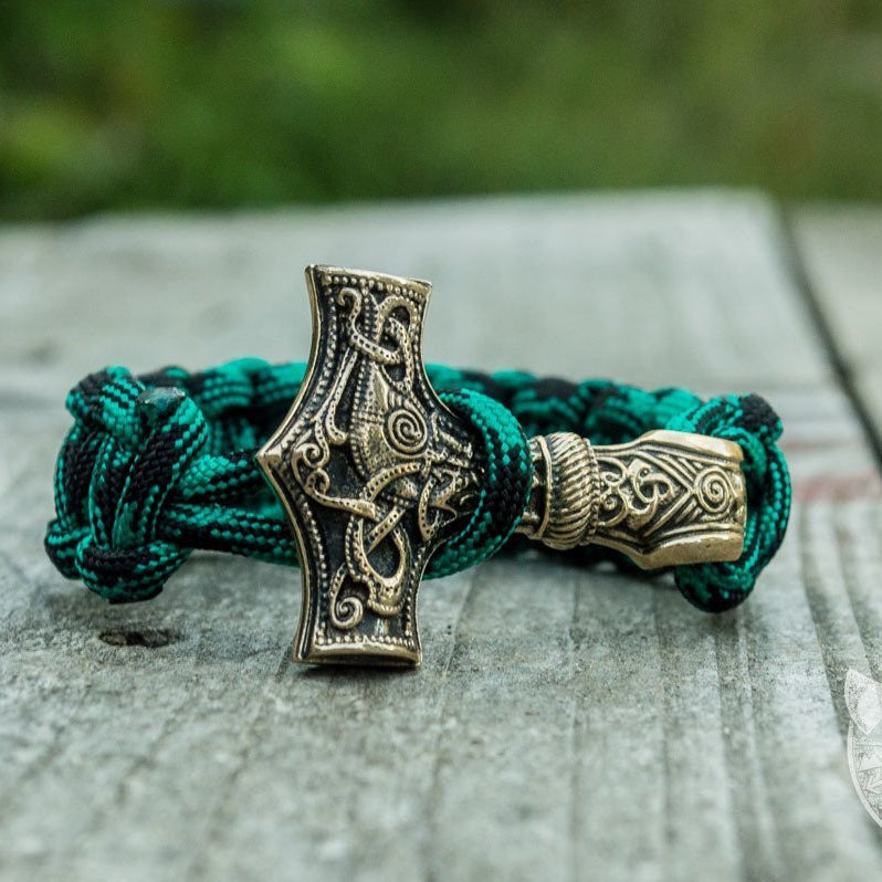 Thors Hammer Green Paracord Bronze Bracelet - VikingsBrand