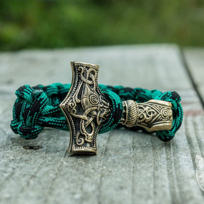 Thors Hammer Green Paracord Bronze Bracelet - VikingsBrand