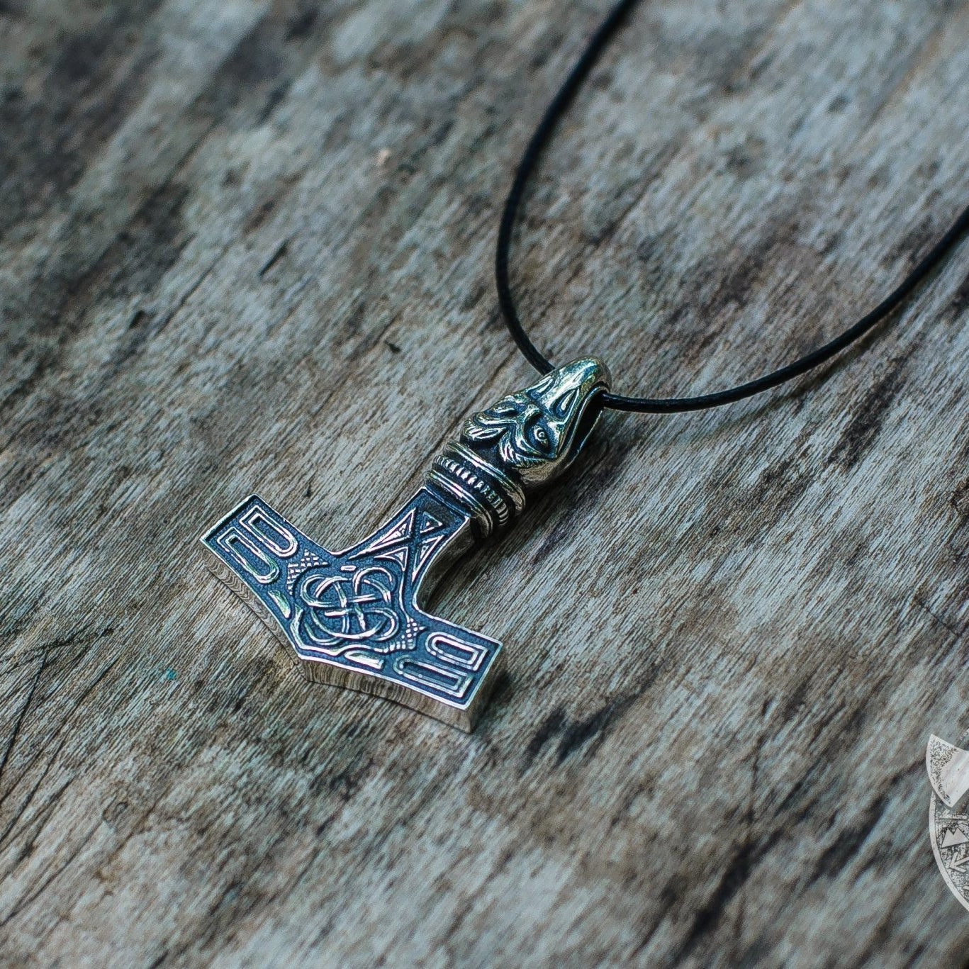 Thor's Hammer Mjolnir with Raven 925 Sterling Silver Pendant - VikingsBrand