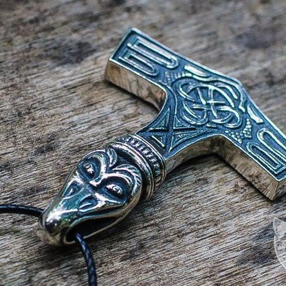 Thor's Hammer Mjolnir with Raven 925 Sterling Silver Pendant - VikingsBrand