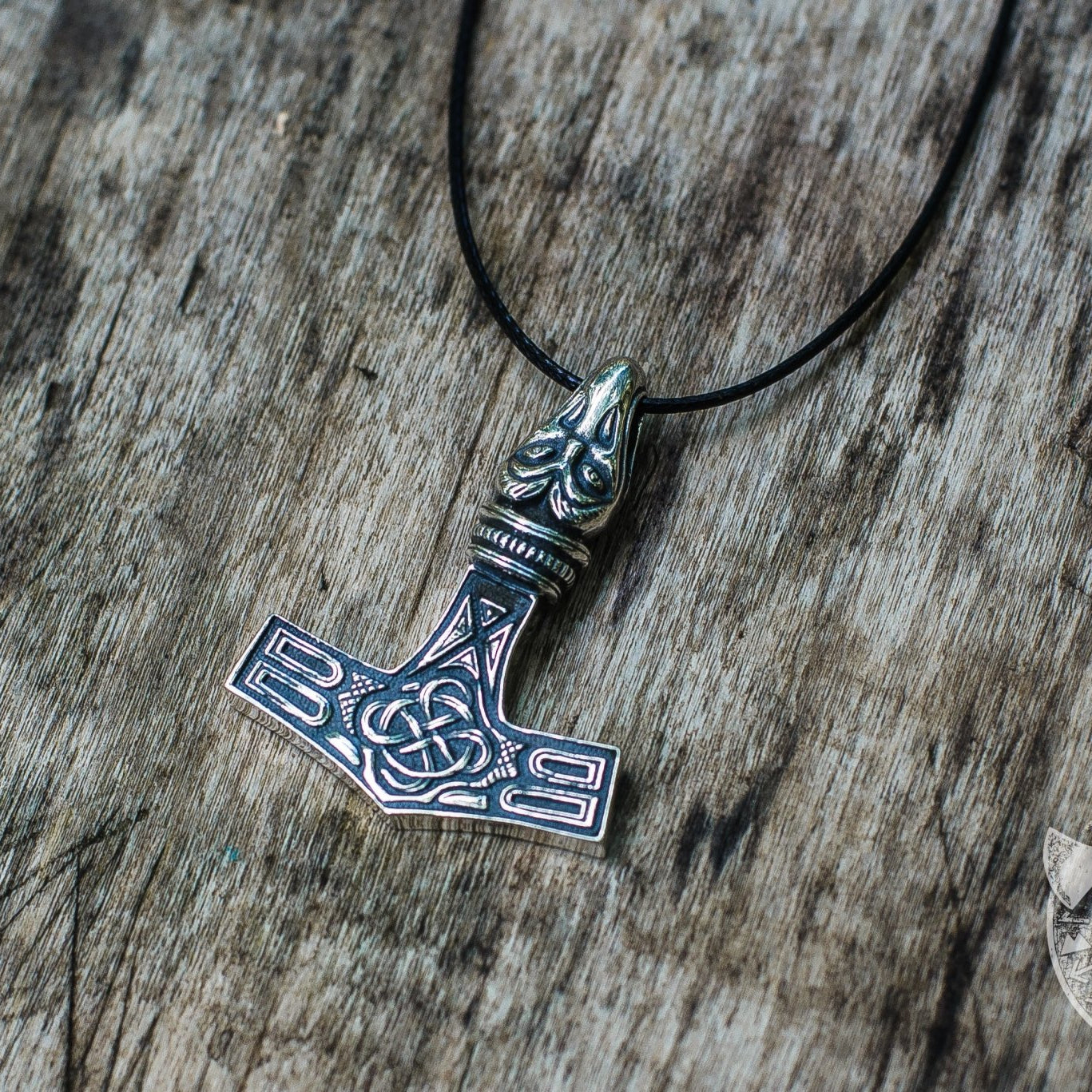 Thor's Hammer Mjolnir with Raven 925 Sterling Silver Pendant - VikingsBrand