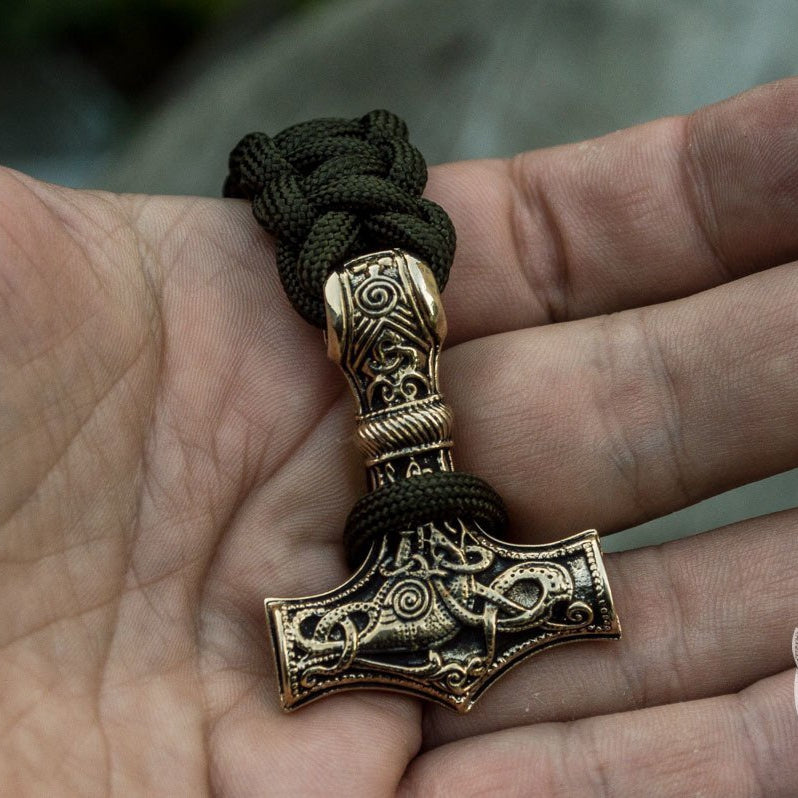 Thors Hammer Olive Paracord Bronze Bracelet - VikingsBrand