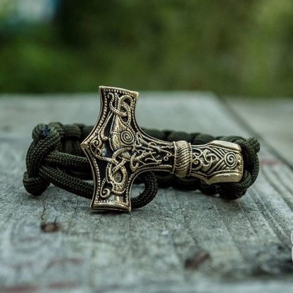 Thors Hammer Olive Paracord Bronze Bracelet - VikingsBrand