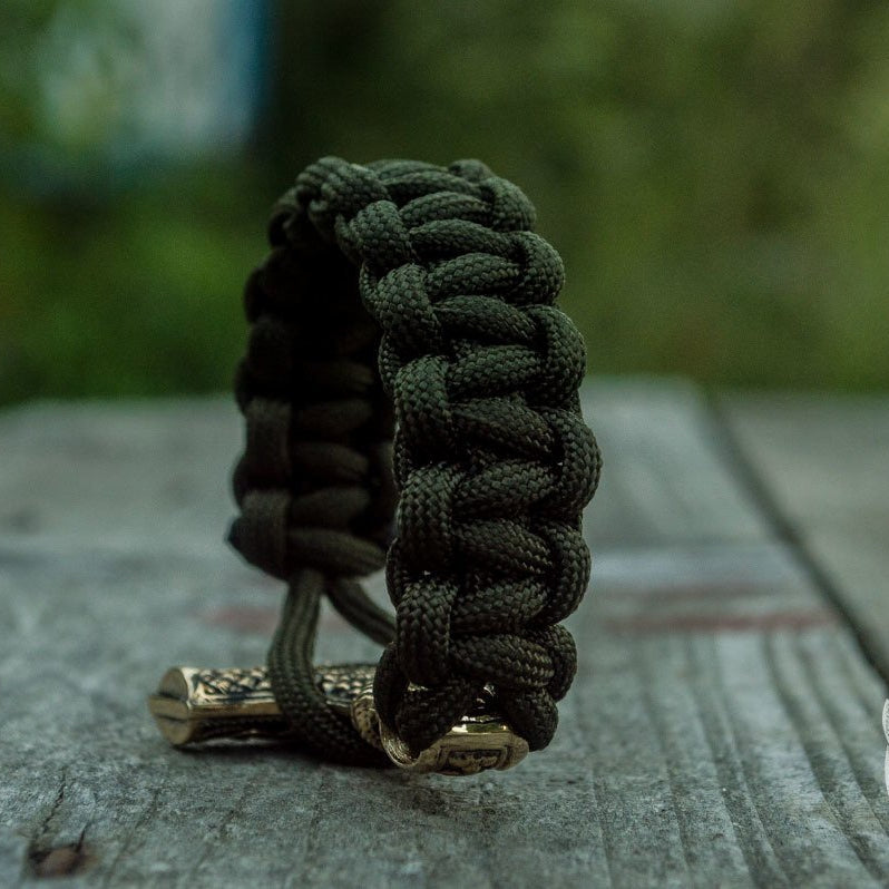 Thors Hammer Olive Paracord Bronze Bracelet - VikingsBrand