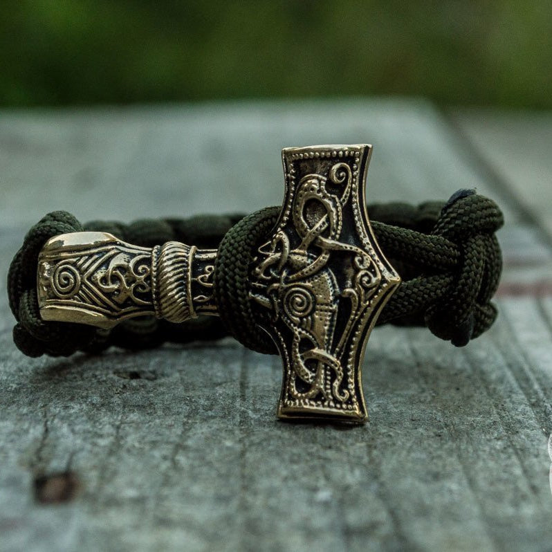 Thors Hammer Olive Paracord Bronze Bracelet - VikingsBrand