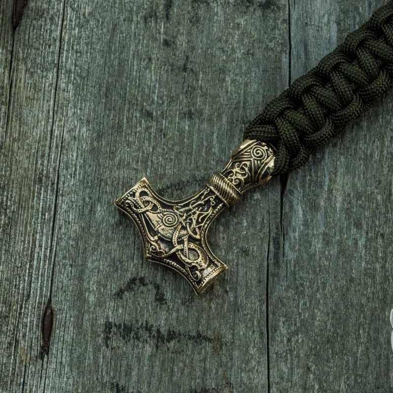 Thors Hammer Olive Paracord Bronze Bracelet - VikingsBrand