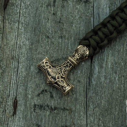 Thors Hammer Olive Paracord Bronze Bracelet - VikingsBrand