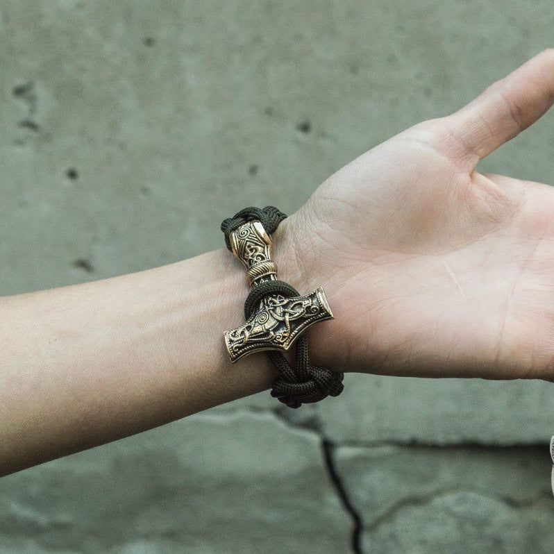 Thors Hammer Olive Paracord Bronze Bracelet - VikingsBrand