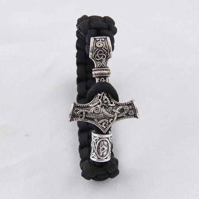 Thor's Hammer Paracord Bracelet With Rune - (SKU: 126) - VikingsBrand