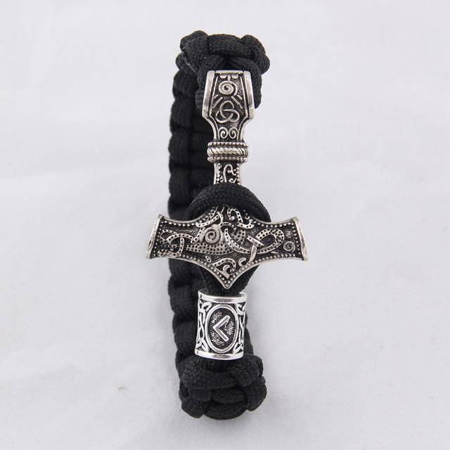 Thor's Hammer Paracord Bracelet With Rune - (SKU: 126) - VikingsBrand