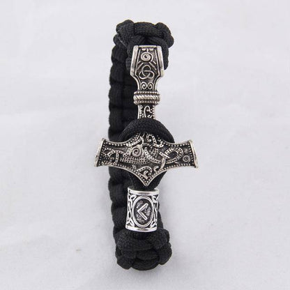 Thor's Hammer Paracord Bracelet With Rune - (SKU: 126) - VikingsBrand