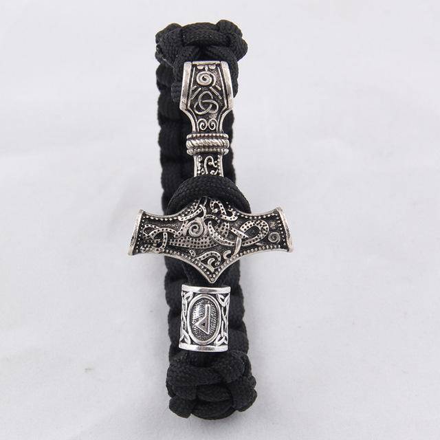 Thor's Hammer Paracord Bracelet With Rune - (SKU: 126) - VikingsBrand