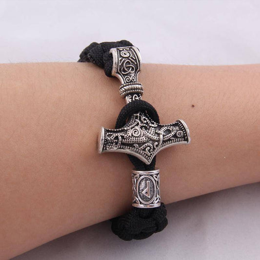 Thor's Hammer Paracord Bracelet With Rune - (SKU: 126) - VikingsBrand