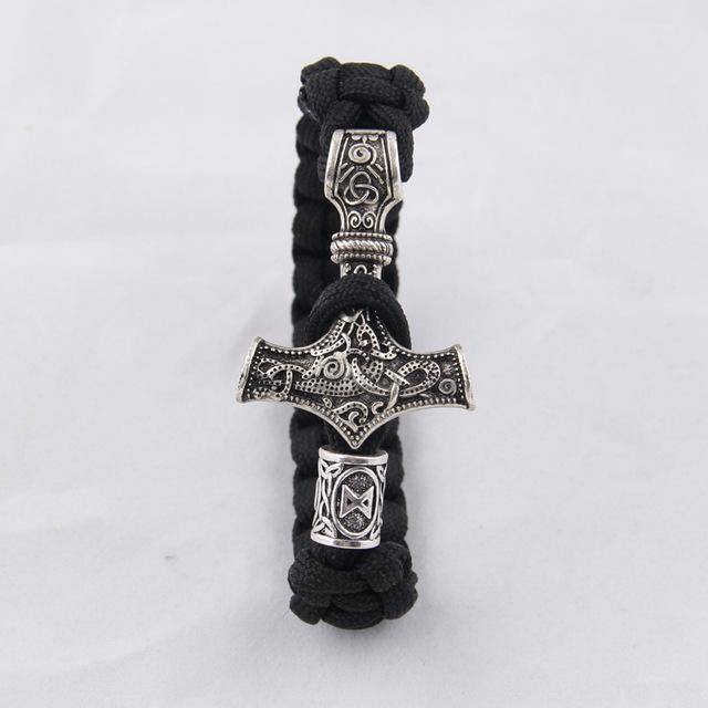 Thor's Hammer Paracord Bracelet With Rune - (SKU: 126) - VikingsBrand