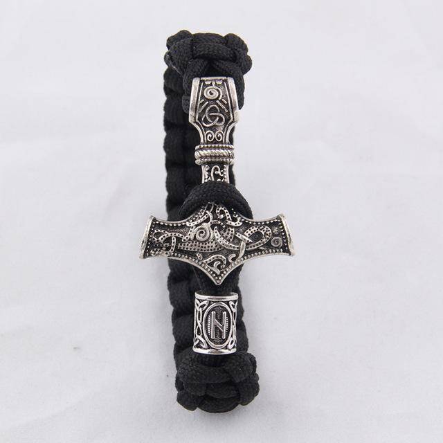 Thor's Hammer Paracord Bracelet With Rune - (SKU: 126) - VikingsBrand