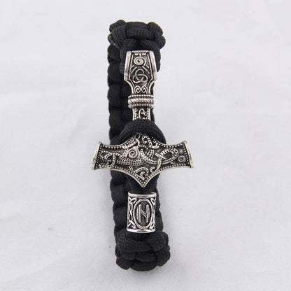 Thor's Hammer Paracord Bracelet With Rune - (SKU: 126) - VikingsBrand