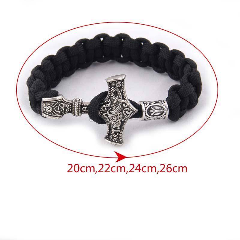 Thor's Hammer Paracord Bracelet With Rune - (SKU: 126) - VikingsBrand