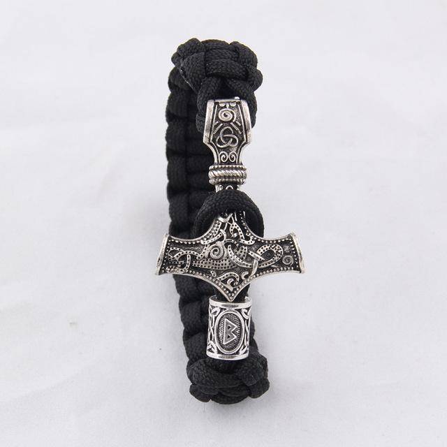 Thor's Hammer Paracord Bracelet With Rune - (SKU: 126) - VikingsBrand
