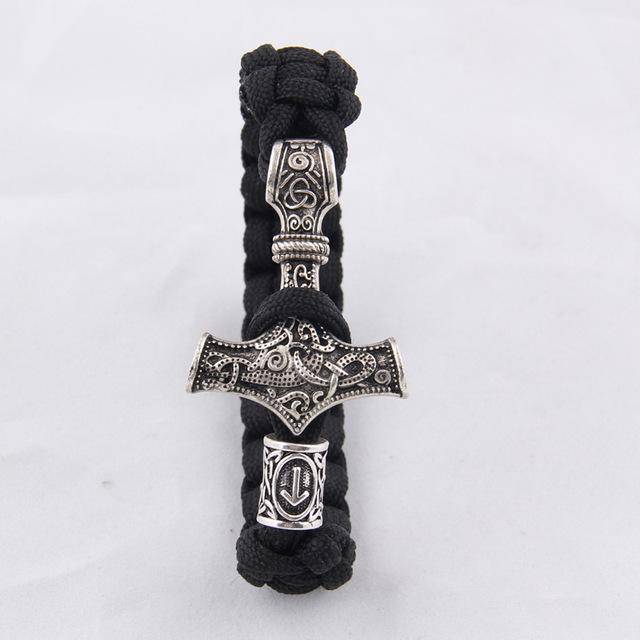 Thor's Hammer Paracord Bracelet With Rune - (SKU: 126) - VikingsBrand