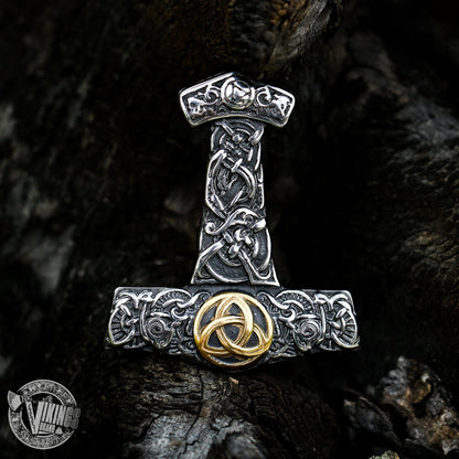 Thor's Hammer Pendant with Golden Trinity - VikingsBrand