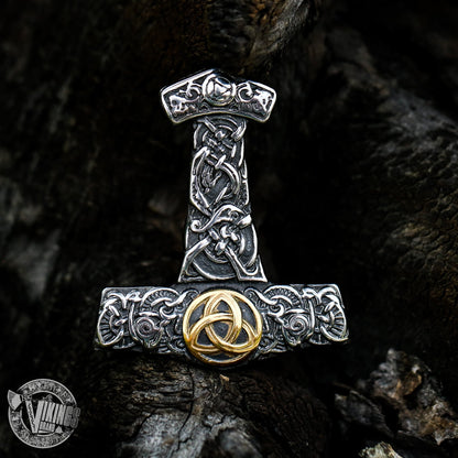 Thor's Hammer Pendant with Golden Trinity - VikingsBrand