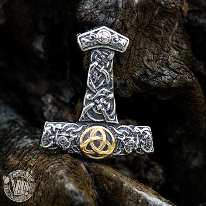 Thor's Hammer Pendant with Golden Trinity - VikingsBrand