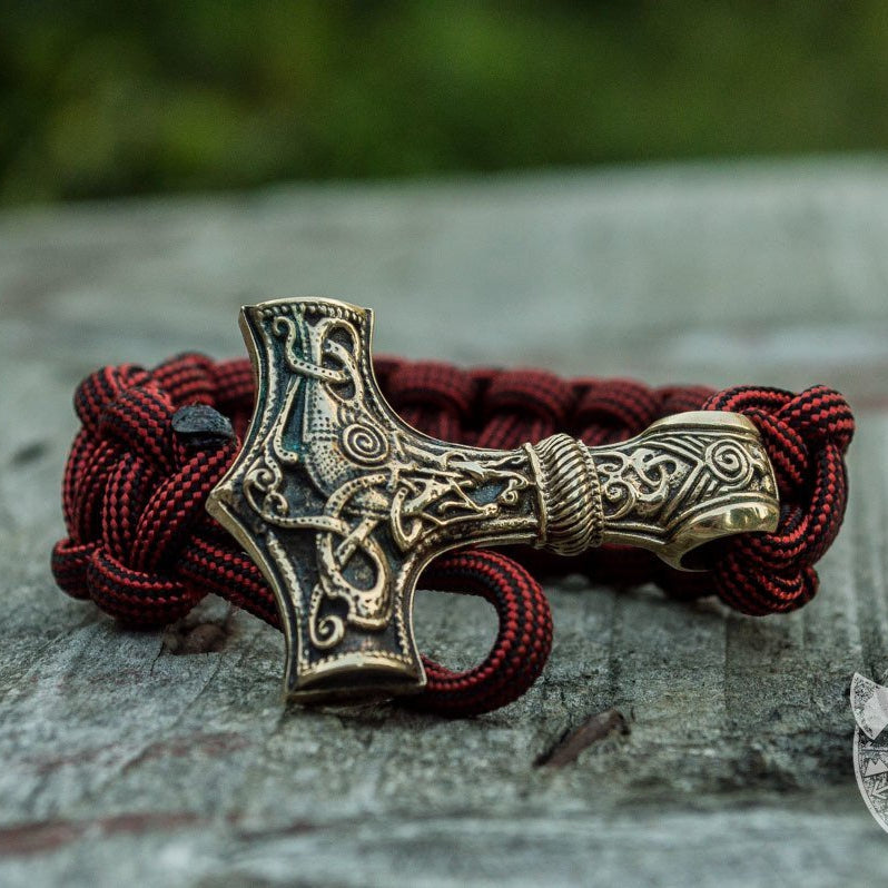 Thors Hammer Red Paracord Bronze Bracelet - VikingsBrand