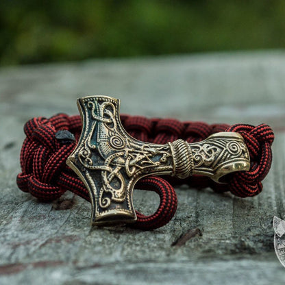 Thors Hammer Red Paracord Bronze Bracelet - VikingsBrand