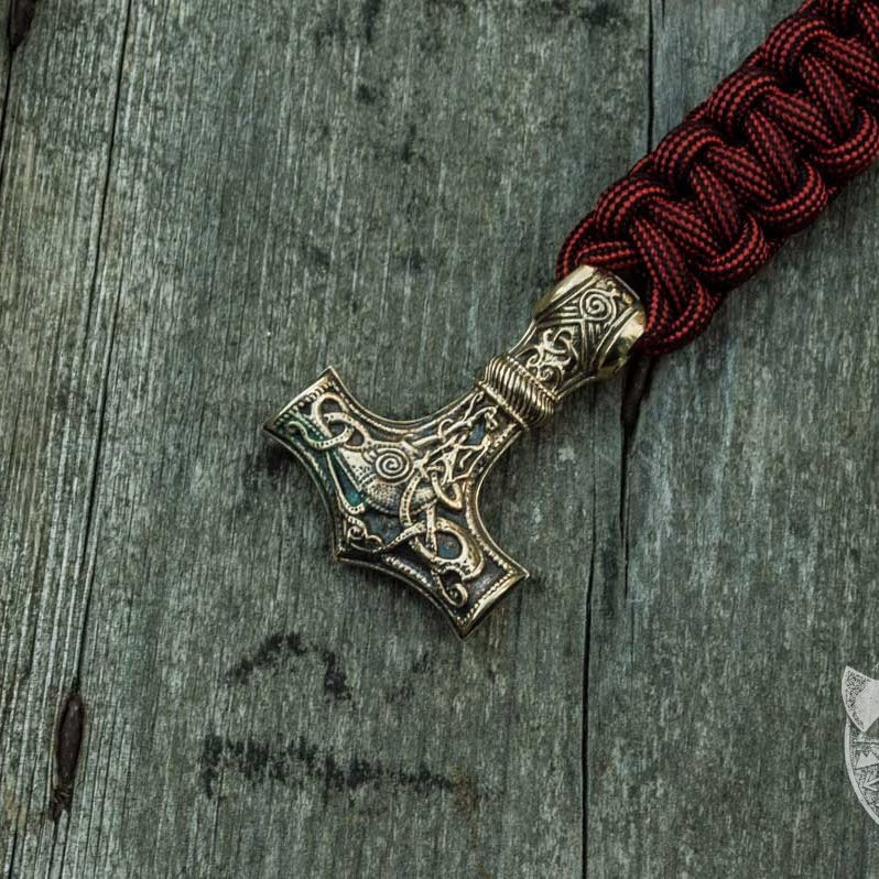 Thors Hammer Red Paracord Bronze Bracelet - VikingsBrand